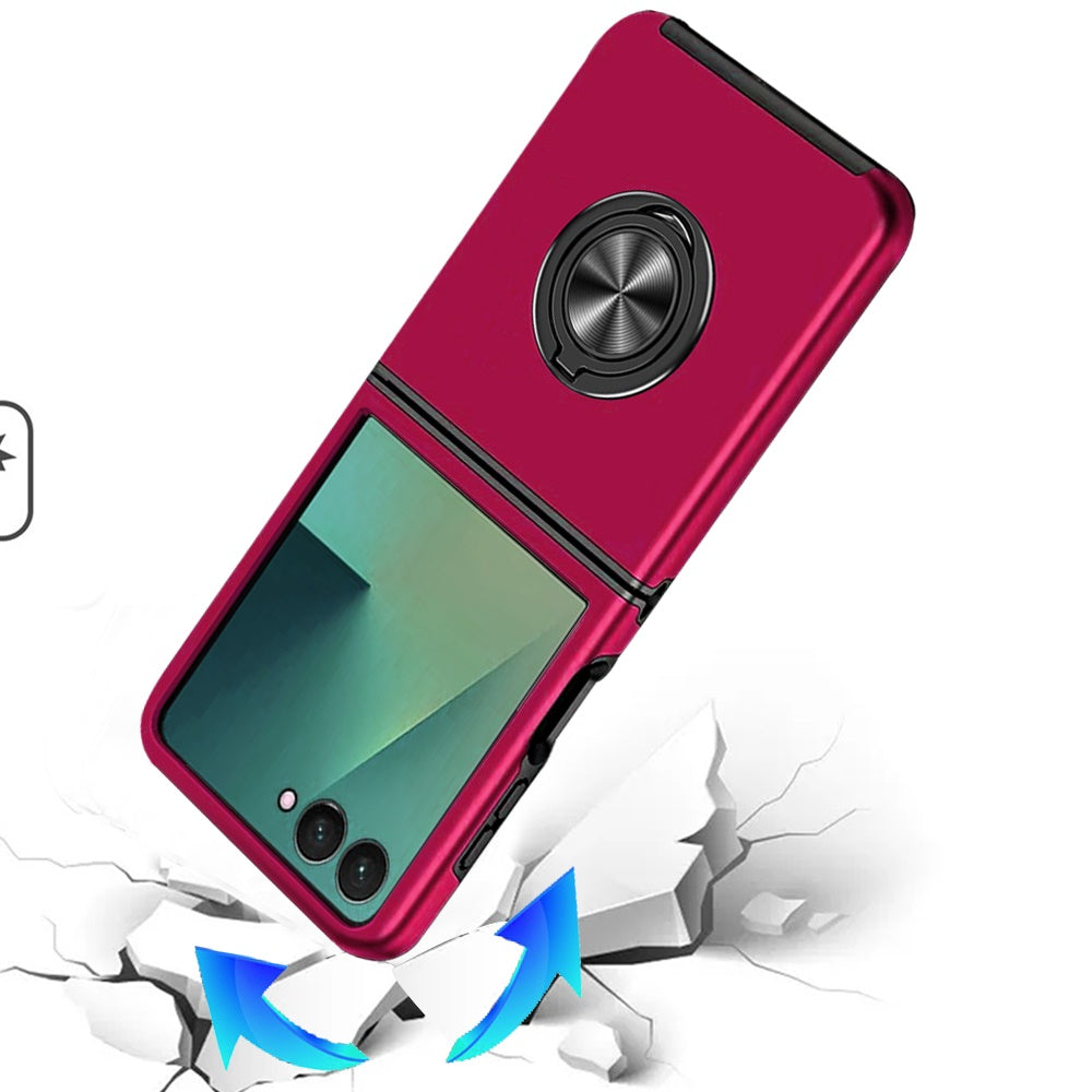 For Samsung Galaxy Z Flip 7 Hybrid 360 Degree Rotatable Metal Invisible Ring Stand Holder Slim Fit Magnetic Car Mount Shockproof Case Cover