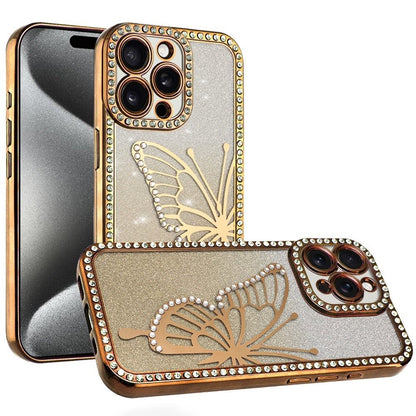 For Apple iPhone 11 Pro Max Butterfly Glitter Diamond Shimmer Hybrid Slim & Stylish Electroplated Sparkly Bling Shockproof TPU Protective Case Cover