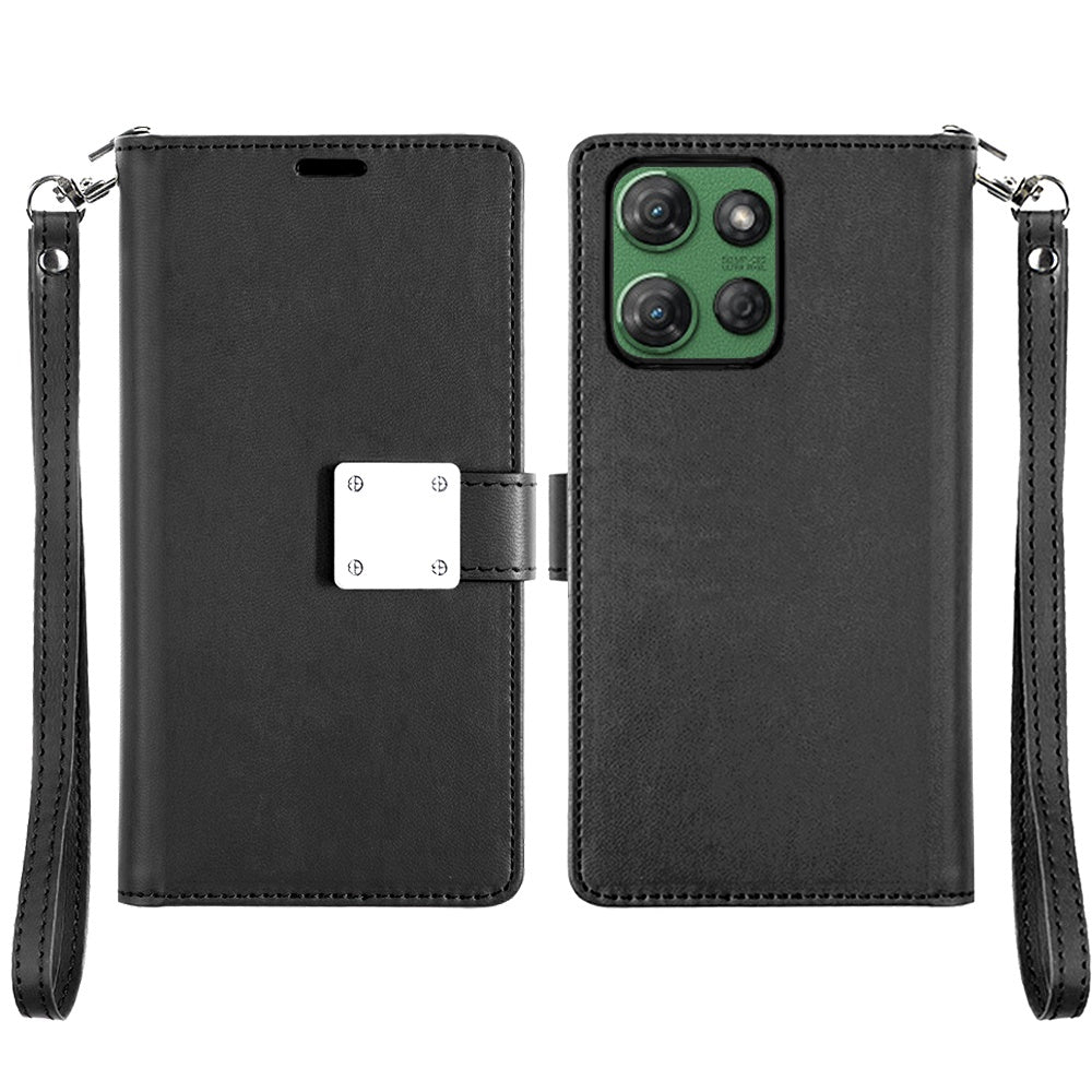 For Motorola Edge 2025 Wallet Case with ID/ Card Holder, Wristlet Strap, Magnetic TPU Protective Shockproof Folio Flip Case Cover