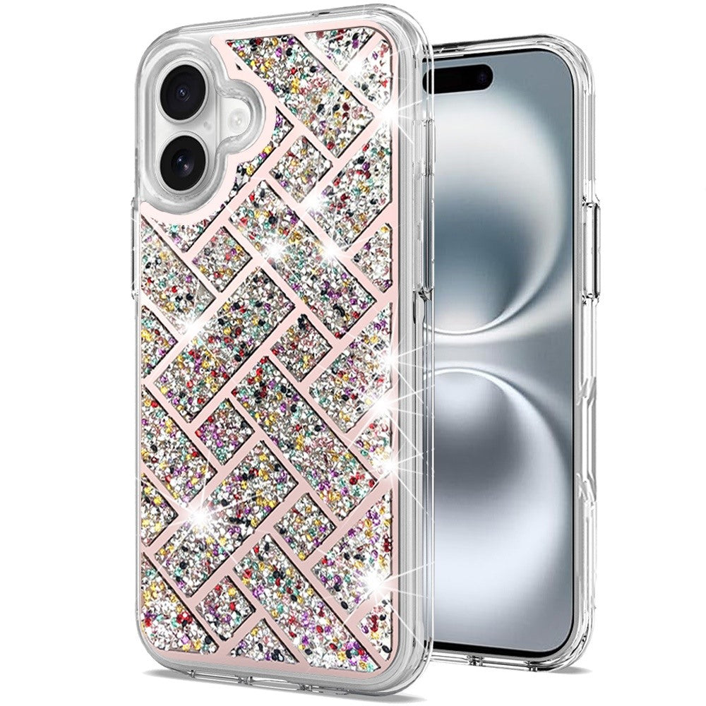 For Apple iPhone 16 Plus (6.7") Sparkly 3D Design Diamond Shockproof Protective Bling Rhinestone Hybrid Skin PC + TPU Case Cover