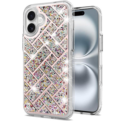 For Apple iPhone 16 (6.1") Sparkly 3D Design Diamond Shockproof Protective Bling Rhinestone Hybrid Skin PC + TPU Case Cover