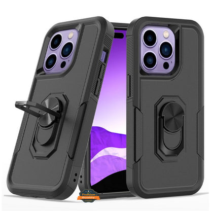 For Apple iPhone 15 Pro (6.1") Heavy Duty Hybrid Rugged 2in1 Shockproof Protective with Magnetic Ring Stand Holder  Phone Case Cover