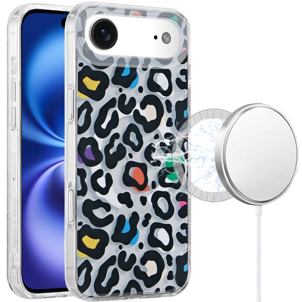 For Apple iPhone 17 Pro Stylish Pattern Fashion IMD Printed Design TPU Double Layer Slim Shockproof with Magnetic Back Case Cover Multicolor Leopard