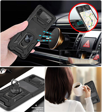 For Samsung Galaxy Z Flip 7 FE / Z Flip 6 Magnetic Ring Stand with Camera Protection Shock Resistant Hybrid Durable Grip Kickstand Function Case Cover