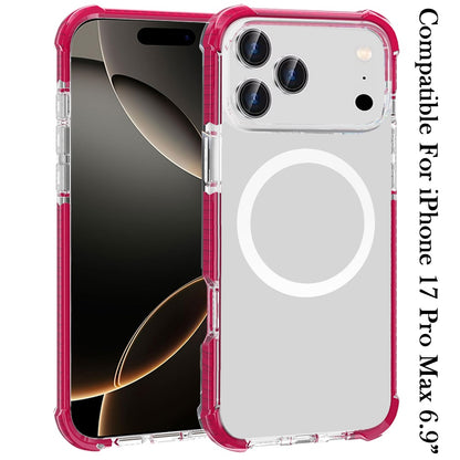 For Apple iPhone 17 Pro Max (6.9") Magnetic Acrylic Case Transparent Back, Rugged Colorful Frame, Shockproof Hybrid, MagSafe Compatible Case Cover