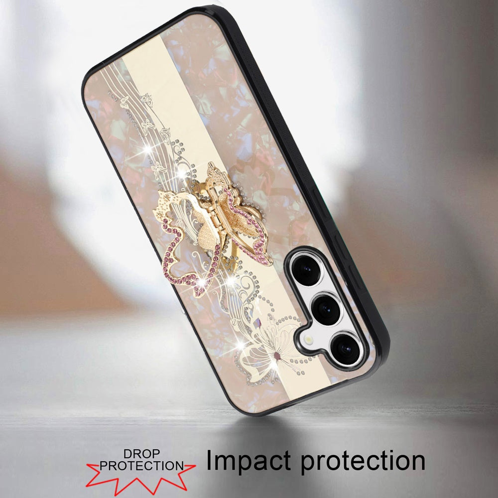 For Samsung Galaxy S26+ / S26 Plus Diamonds 3D Butterfly Bling Sparkly Glitter Ornaments Engraving Hybrid with Stand Fashion Case Cover