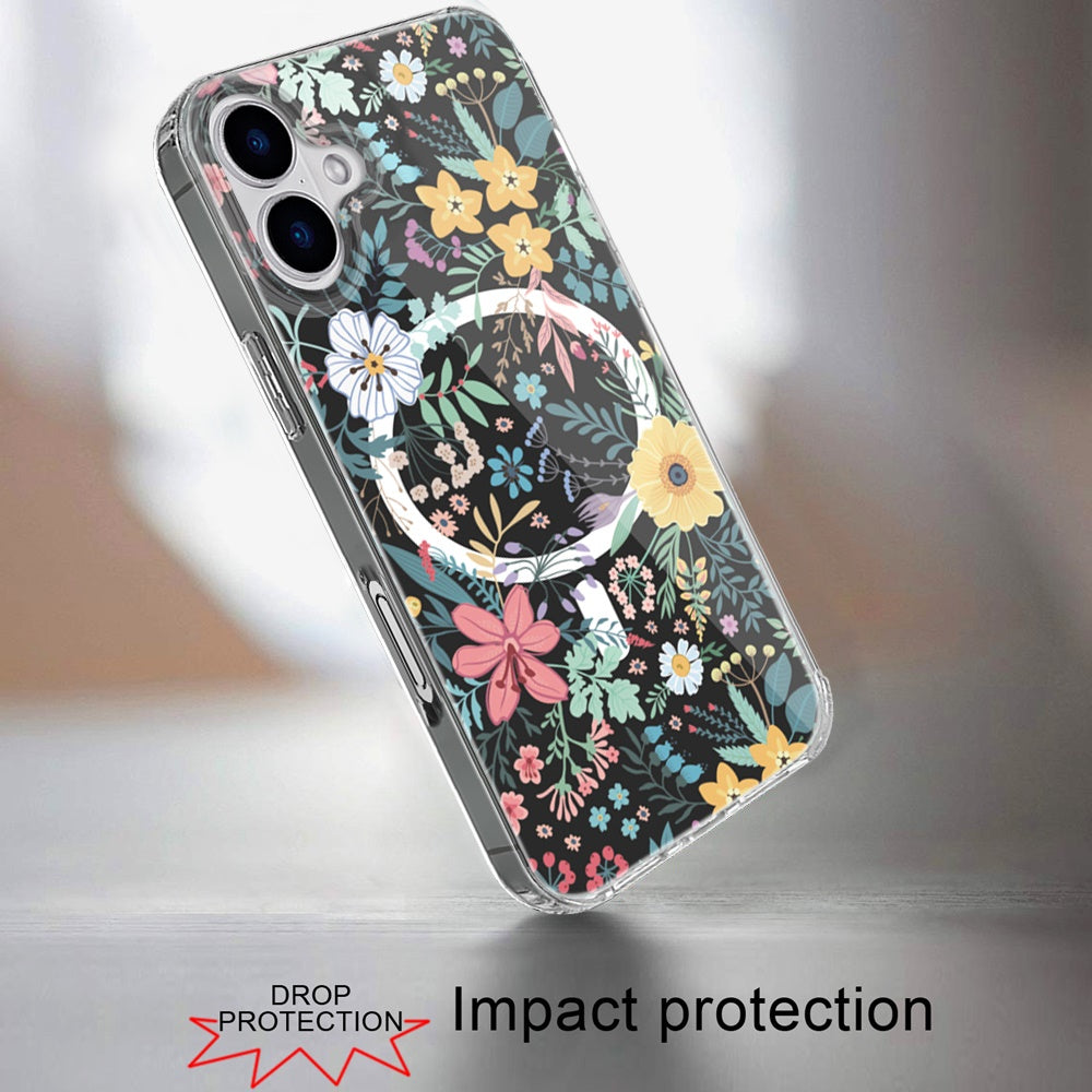 For iPhone 16 (6.1") Hybrid Flower Design Stylish Fashion Case, MagSafe Compatible, Thick Shockproof Hard PC Case Cover Colorful Flower