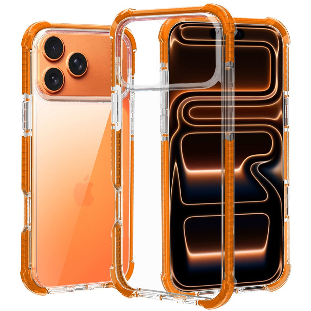 For Apple iPhone 17 Pro (6.3") Hybrid Transparent Acrylic Rubber Gummy Hard PC Silicone TPU Color Bumper Frame Shockproof Case Cover Cosmic Orange