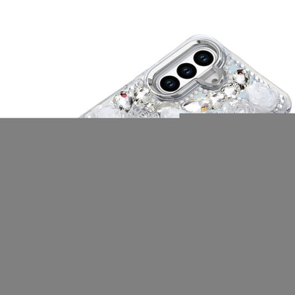 For Samsung Galaxy S25 FE, S25 Fan Edition Fashion Daisy Floral Series, Full 3D Bling Crystal Diamonds Sparkling Rhinestone Glitter Hybrid Design Case Cover White