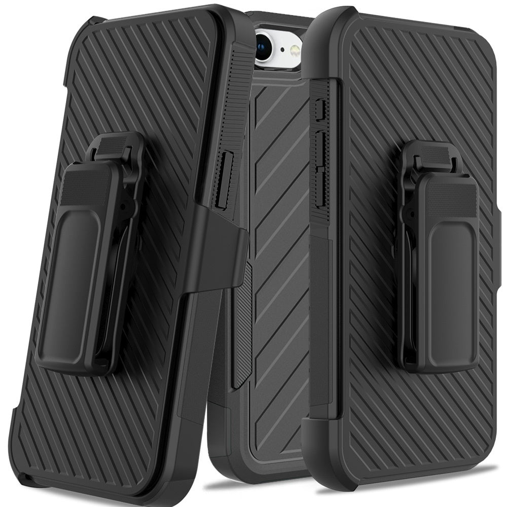 For Motorola Edge 2025 Premium Tough Hybrid Case with Belt Clip Holster, Shockproof Rugged Design, Textured 2in1 Non-Slip Case Cover Black