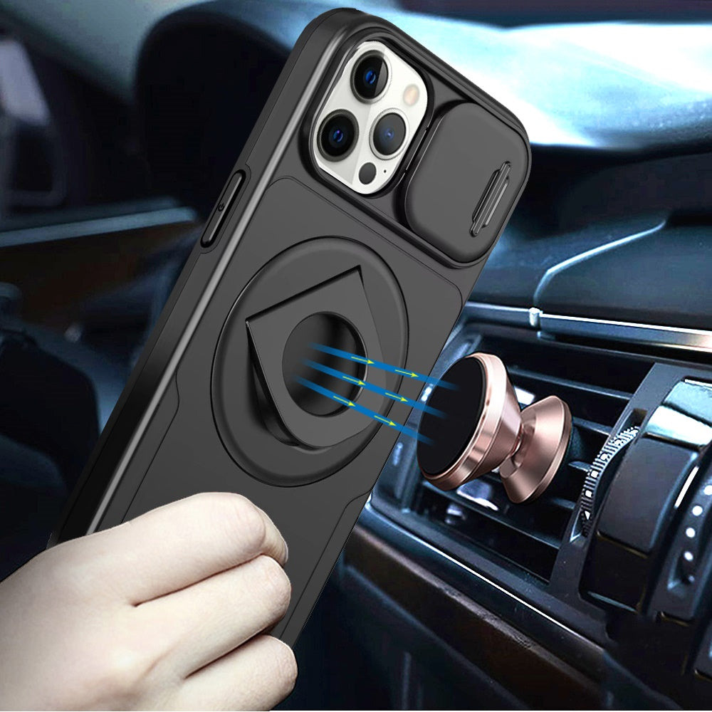 For Apple iPhone 16 Plus (6.7") Full Coverage with Camera Window, Magnetic Circle, Rotatable Ring Stand, MagSafe Compatible, Shockproof Hybrid Protectiv Case Cover