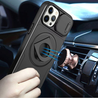 For Apple iPhone 16 (6.1") Full Coverage with Camera Window, Magnetic Circle, Rotatable Ring Stand, MagSafe Compatible, Shockproof Hybrid Protectiv Case Cover