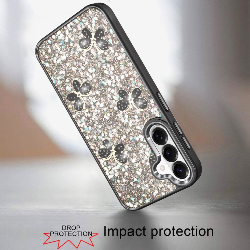 For Samsung Galaxy S26+ / S26 Plus Cute Butterfly Crystal Diamond Glitter Case Sparkle Bling Frame Metallic Edges, Shimmer TPU Hybrid Case Cover