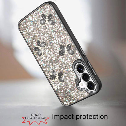 For Samsung Galaxy S26+ / S26 Plus Cute Butterfly Crystal Diamond Glitter Case Sparkle Bling Frame Metallic Edges, Shimmer TPU Hybrid Case Cover