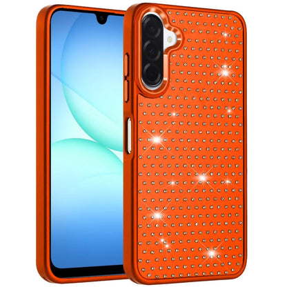 Phone Case for Samsung Galaxy A17 5G Luxury Diamond Bling Sparkle Chrome Metallic Edge Shockproof Durable Protective Stylish Premium Hybrid Design Cover Cosmic Orange