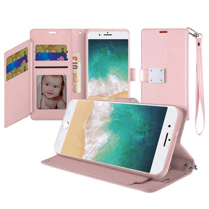 For Samsung Galaxy S21 Ultra Wallet Case with ID/ Card Holder, Wristlet Strap, Magnetic TPU Protective Shockproof Folio Flip Case Cover Rose Gold