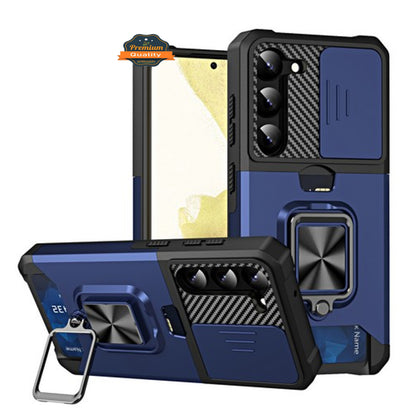 For Samsung Galaxy A26 Wallet Case with Slide Camera Protector, Credit Card Slot, Ring Sand, Magnetic Car Mount Case Cover