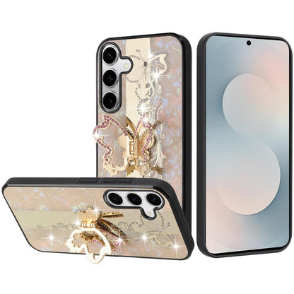 For Samsung Galaxy S26+ / S26 Plus Diamonds 3D Butterfly Bling Sparkly Glitter Ornaments Engraving Hybrid with Stand Fashion Case Cover