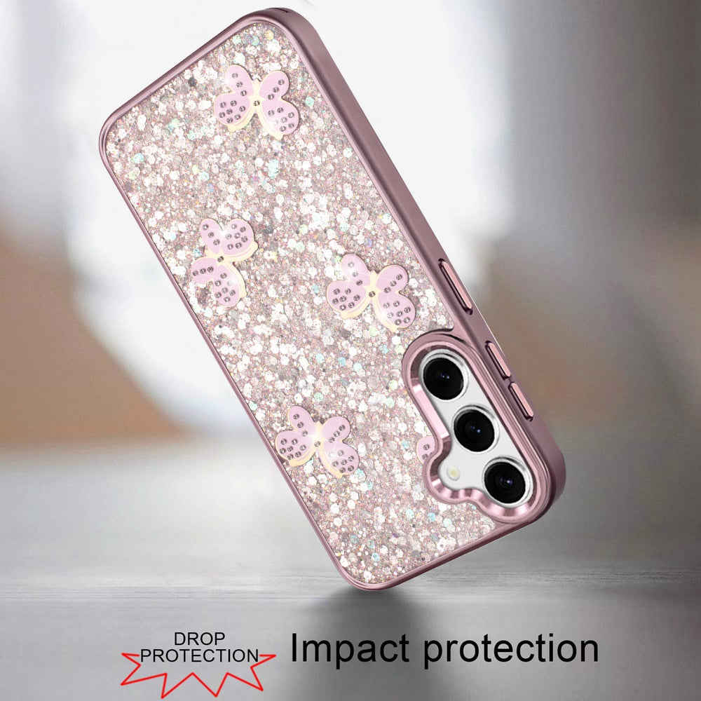 For Samsung Galaxy A17 5G Cute Butterfly Crystal Diamond Glitter Case Sparkle Bling Frame Metallic Edges, Shimmer TPU Hybrid Case Cover