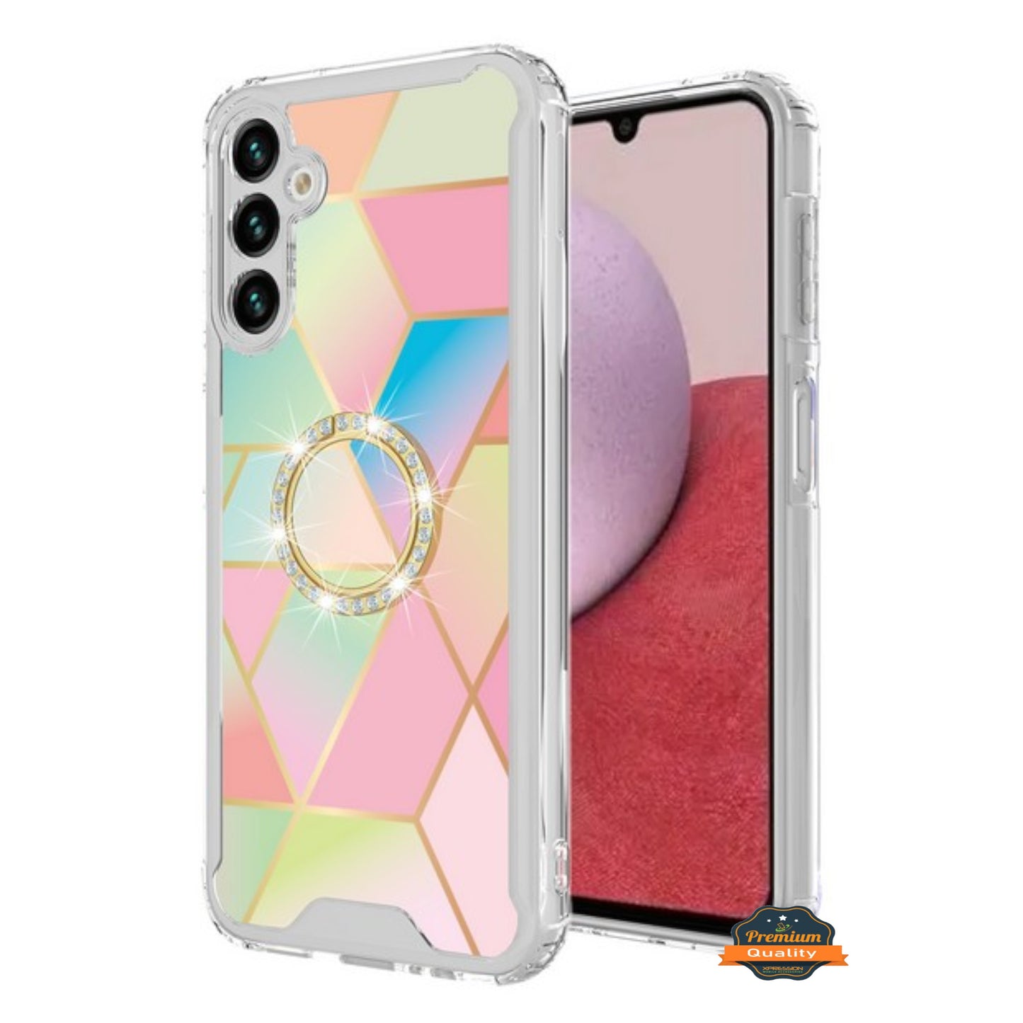 For Samsung Galaxy S25 EDGE Fashion Design Bling Diamond Hybrid Protective Case, Ring Kickstand Hard PC + TPU Protector