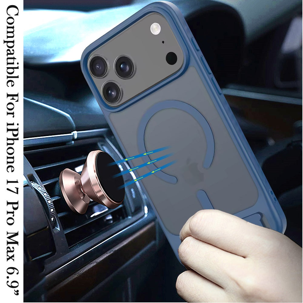 Phone Case for Apple iPhone 17 Pro Max (6.9") Matte Magnetic Metal Kickstand Shockproof Grip Anti Slip Durable Protective Heavy Duty Hybrid Cover Royal blue