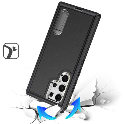 For Samsung Galaxy S25 Ultra Hybrid 3 Layers Hard 3in1 Shockproof with Kickstand Heavy Duty Hard TPU Rubber Anti-Drop Case Cover Black