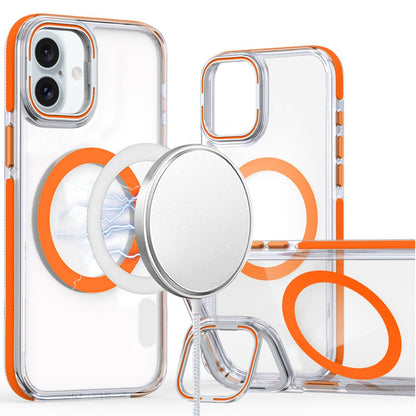 For Apple iPhone 17 (6.3") Hybrid Clear Back Case with Invisible Camera Bracket Stand, MagSafe Magnetic Circle, Shockproof Color Frame Case Cover Cosmic Orange