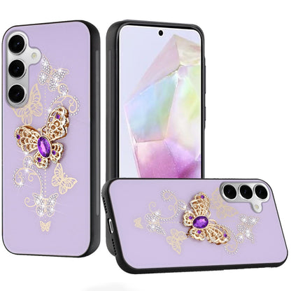 For Samsung Galaxy A36 Diamonds 3D Butterfly Bling Sparkly Glitter Ornaments Engraving Hybrid Metal Fashion Case Cover Purple Garden Butterflies