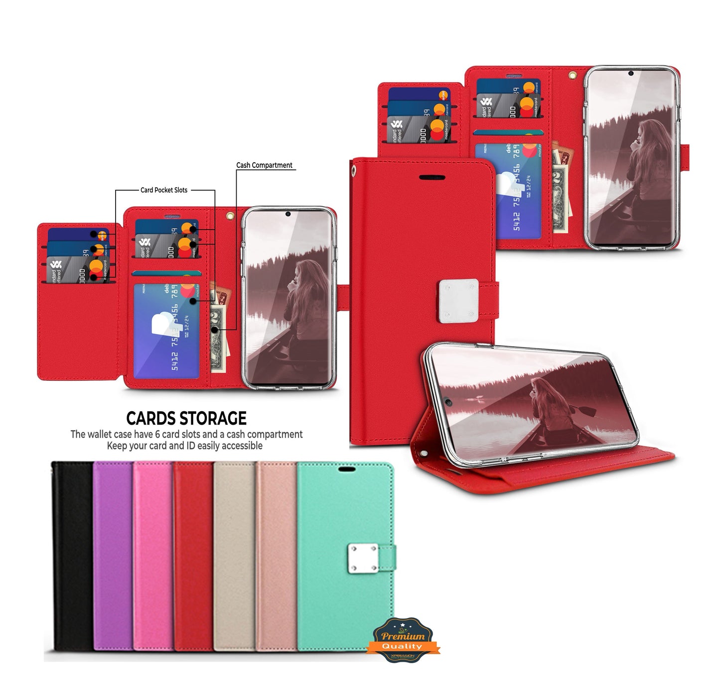 For Samsung Galaxy A37 5G PU leather Wallet 6 Card Slots folio with Wrist Strap & Kickstand Pouch Flip Shockproof Case Cover