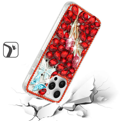 For iPhone 16 Pro Max (6.9") Bling Crystal 3D Full Diamonds Luxury Sparkle Rhinestone Hybrid Case Cover Gold Exquisite Garden