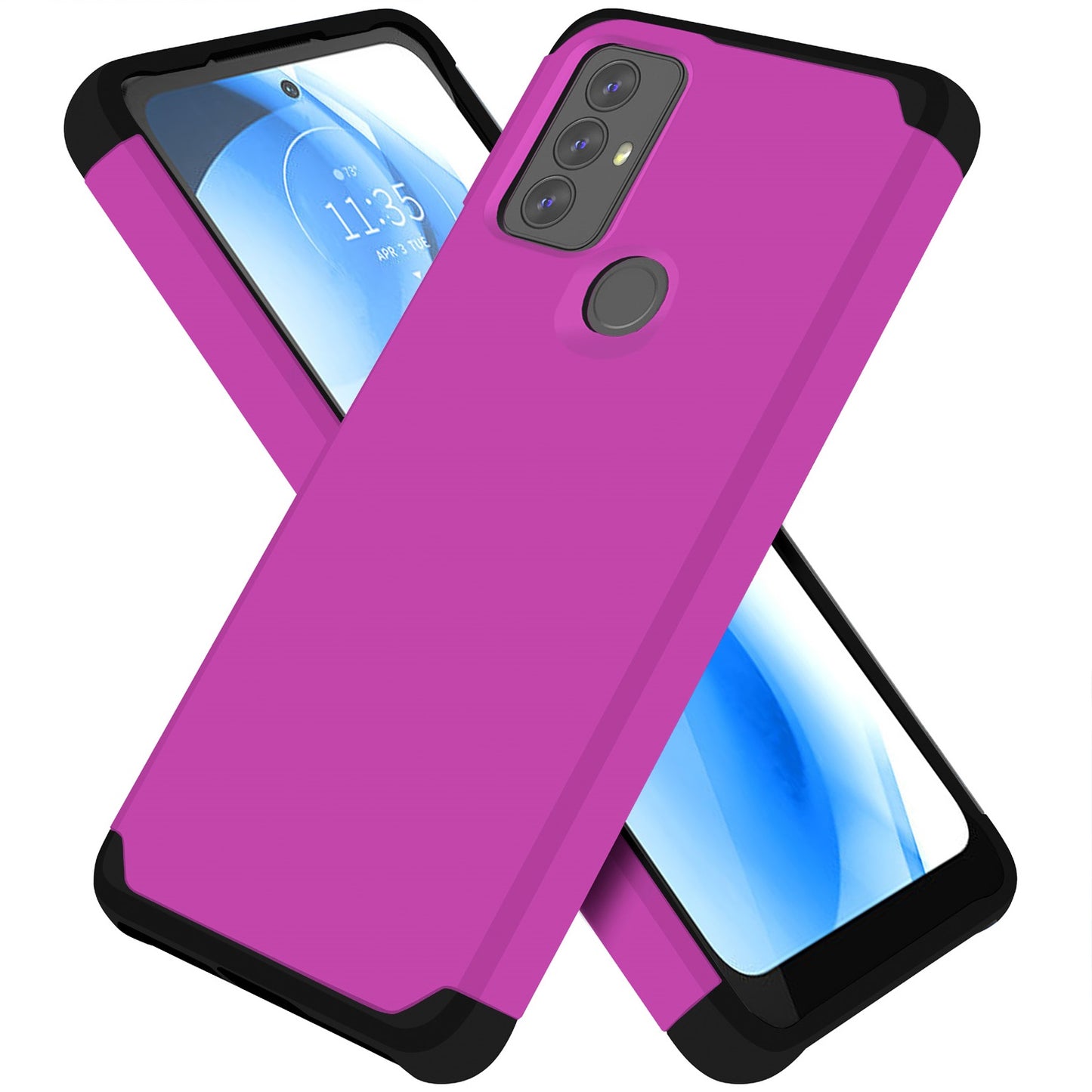 For TCL K32 5G Ultra Slim Corner Protection Shock Absorption Hybrid Dual Layer Hard PC + TPU Rubber Armor Defender Case Cover Fuchsia Pink