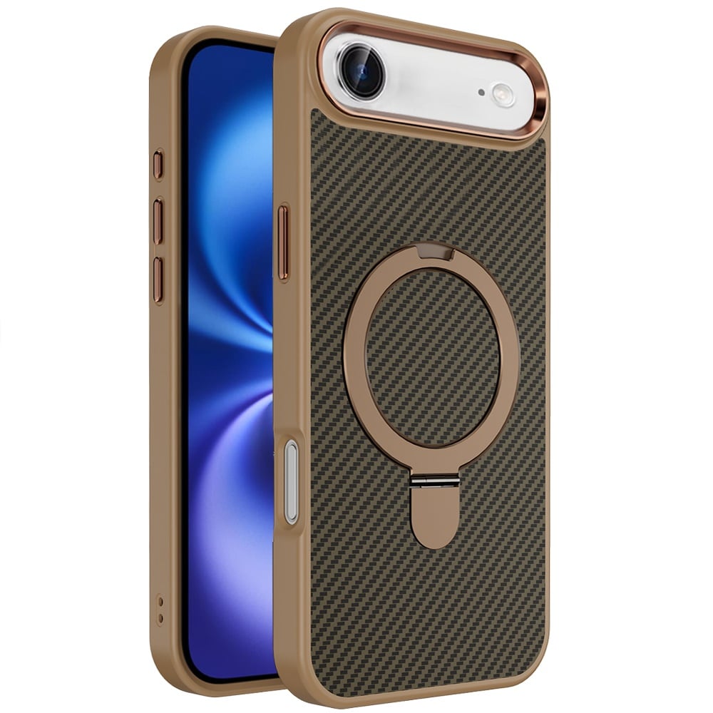 For Apple iPhone 17 Air (6.6") Hybrid Carbon Fiber Design with MagSafe Compatible [Magnetic Circle], Ring Stand Shockproof Slim TPU Case Cover