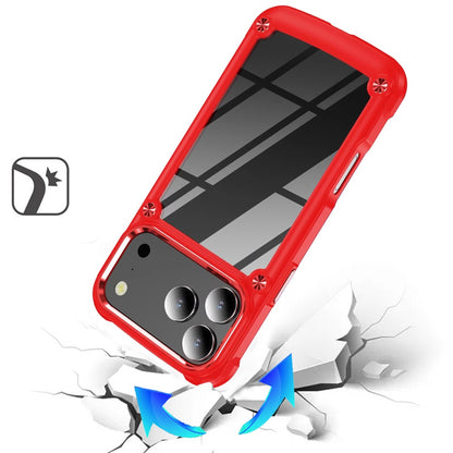 For Apple iPhone 17 Pro Max Hybrid Transparent Rubber with Metal Buttons & Camera Edges Hard TPU Corner Frame Bumper Case Cover