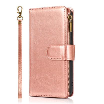 For Samsung Galaxy A57 Leather Wallet Case with Zipper, 9 Card Slots, Cash Pocket, Stand & Strap, Clutch Pouch Design Case Cover Rose Gold
