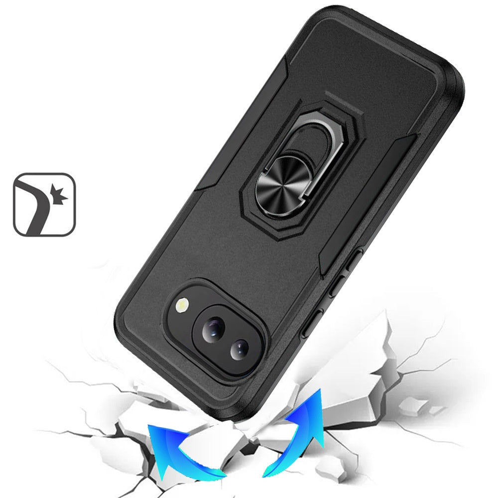 For Google Pixel 10a Hybrid Rugged Tough 2in1 Drop-Proof Protection Military Grade Armor with Metal Ring Stand Case Cover