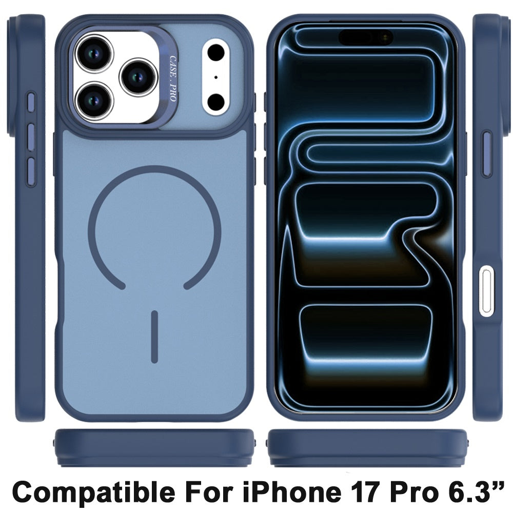 For Apple iPhone 17 Pro (6.3") Magnetic Matte Metal Camera Stand Hybrid Drop Protection Durable Shockproof Slim Fit Design Case Cover