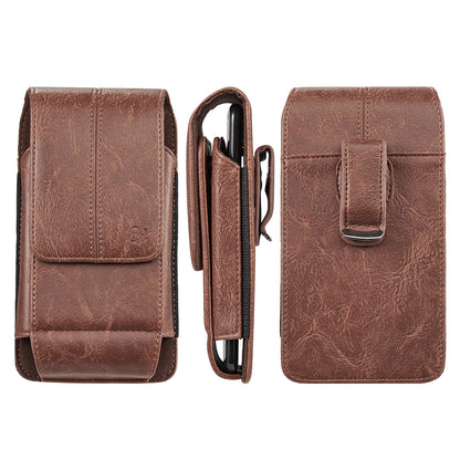 For Apple iPhone 16 Pro (6.3") Universal Vertical Leather Case Holster with 360° Rotation Belt Clip & Credit Card Slots Holder Phone Carrying Phone Waist Pouch [Brown]