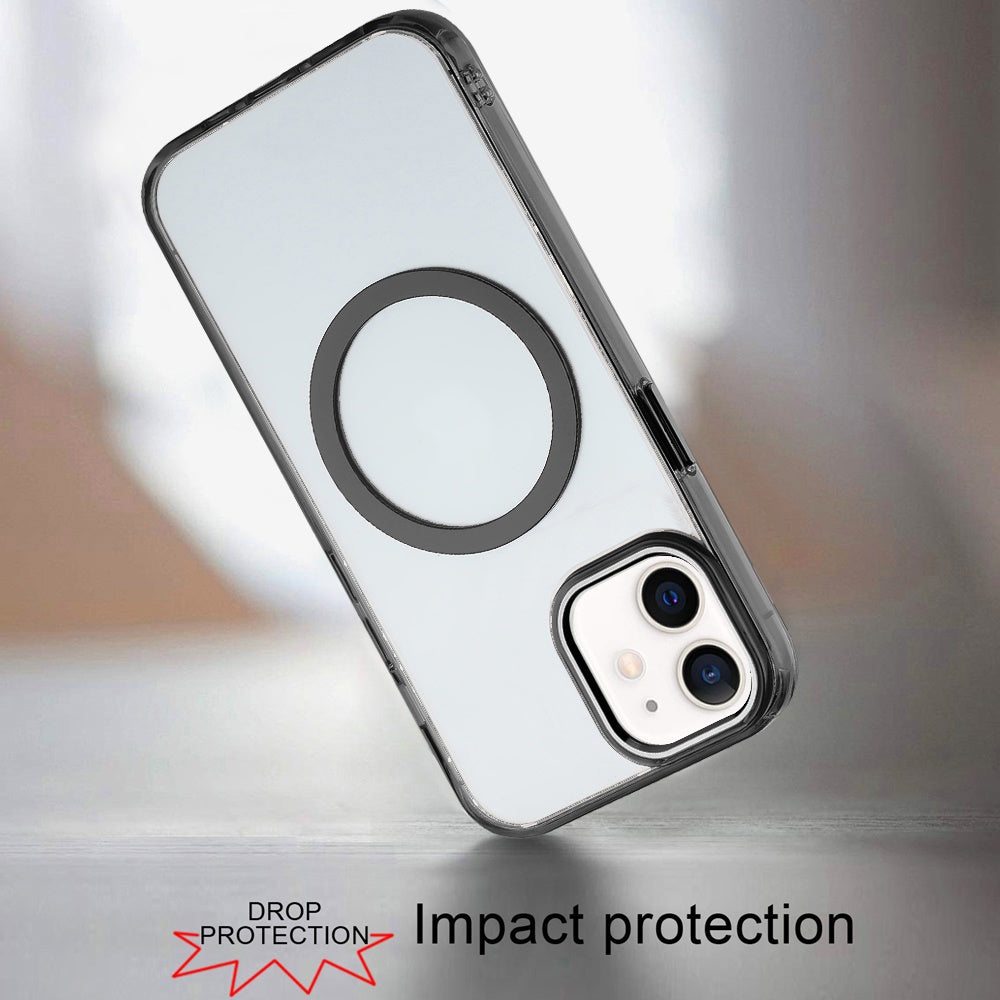 For Apple iPhone 11 Transparent Back Hybrid Case - Magnetic Circle, Color Frame, Metal Buttons, MagSafe Compatible Case Cover