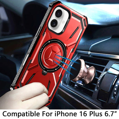 For Apple iPhone 16 Plus Shockproof Hybrid Magnetic Ring Case - 360° Rotatable Stand with MagSafe Compatibility Case Cover