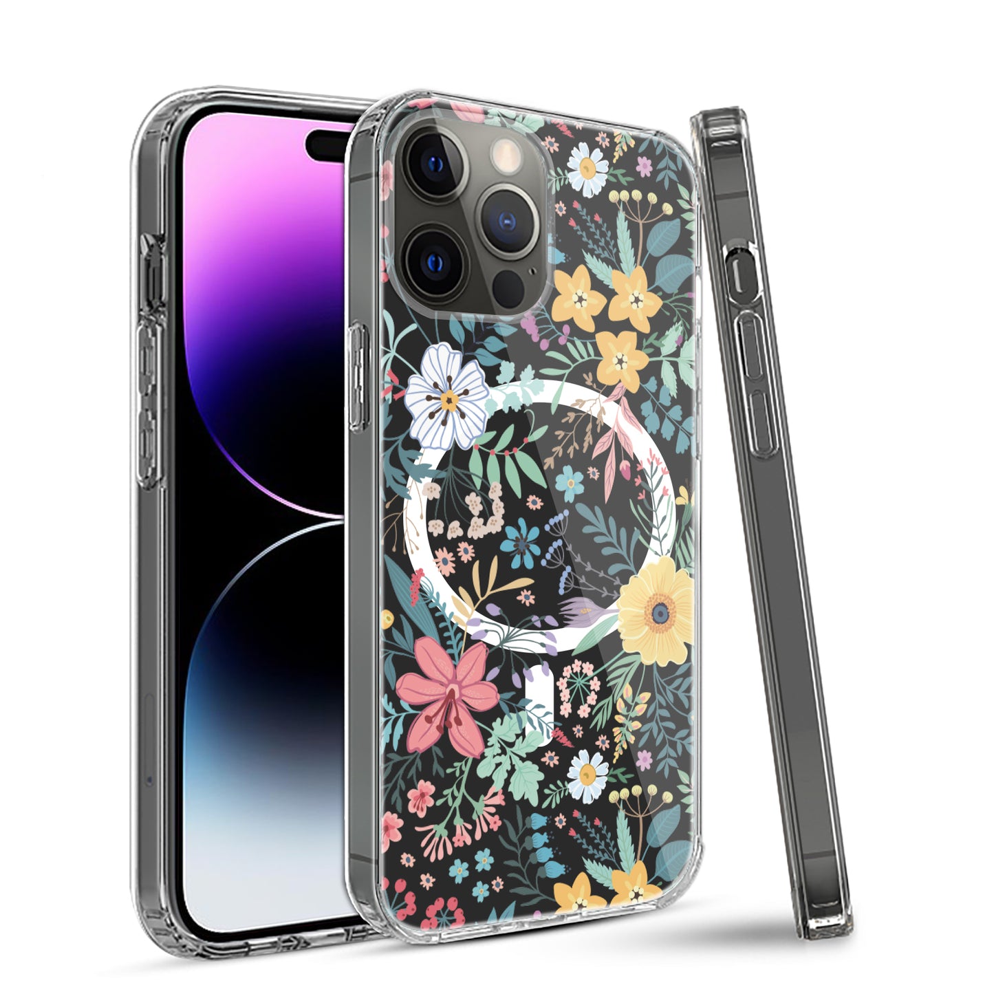 For Apple iPhone 16 Pro Hybrid Flower Design Stylish Fashion Case, MagSafe Compatible, Thick Shockproof Hard PC Case Cover Wildflower