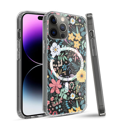 For Apple iPhone 16 Pro Hybrid Flower Design Stylish Fashion Case, MagSafe Compatible, Thick Shockproof Hard PC Case Cover Wildflower