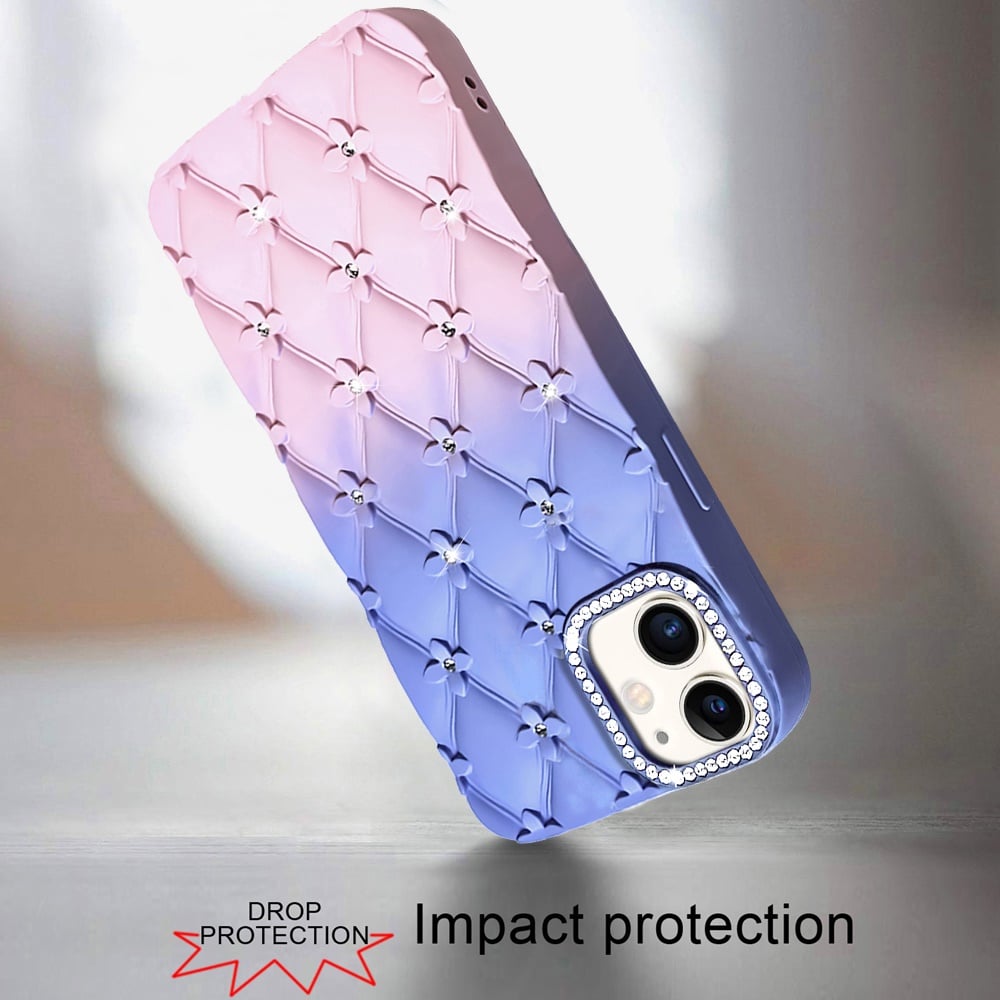 For iPhone 12 / iPhone 12 Pro (6.1") Fashion Flower Design Sparkle Glitter Shimmer Rhinestone Bling Floral Accents, Leather Texture TPU Case Cover