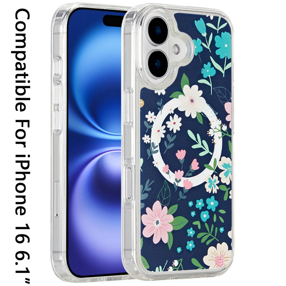 For iPhone 16 (6.1") Cute Fashion Pattern Design, Durable Shockproof Slim TPU Hard Back, MagSafe Compatible Case Cover