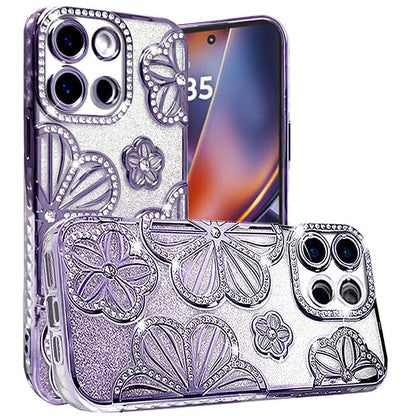 For Motorola Moto G Power 5G 2025 Luxury Flower Design Sparkle Glitter Diamond Rhinestone Shimmer Bling Plating Thick TPU Hard PC Case Cover