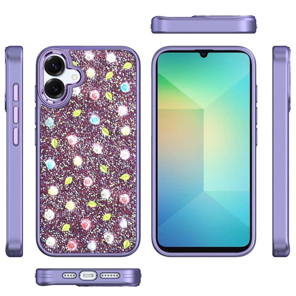 For Samsung Galaxy S26 Ultra Floral Design Embedded Glass Diamond Fancy Fashion Glitter Bling Sparkly Hybrid Rugged TPU Bumper Case Cover