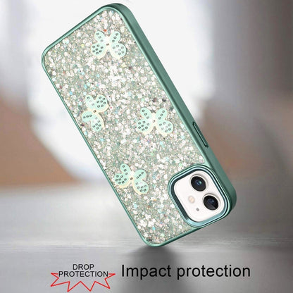 For iPhone 12 / iPhone 12 Pro (6.1") Cute Butterfly Crystal Diamond Glitter Case Sparkle Bling Frame Metallic Edges, Shimmer TPU Hybrid Case Cover