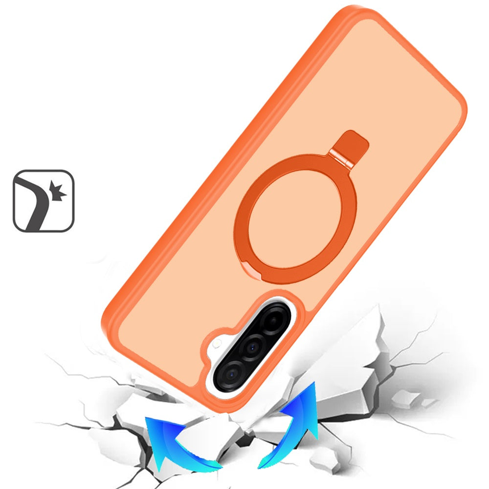 For Samsung Galaxy A17 5G Magnetic Circle Back with Ring Stand Full Rotation Matte Hybrid Shockproof Case Cover Cosmic Orange