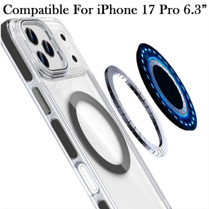 For Apple iPhone 17 Pro Hybrid Clear Back Case with Invisible Camera Bracket Stand, MagSafe Magnetic Circle, Shockproof Color Frame Case Cover Black