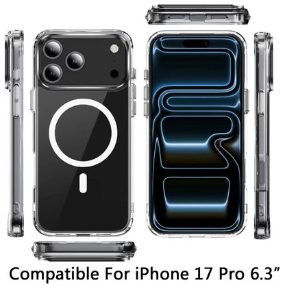 For Apple iPhone 17 Pro (6.3") Clear Magnetic Case with Built-in Magnets Compatible with MagSafe Slim Soft TPU Bumper Case Cover Clear