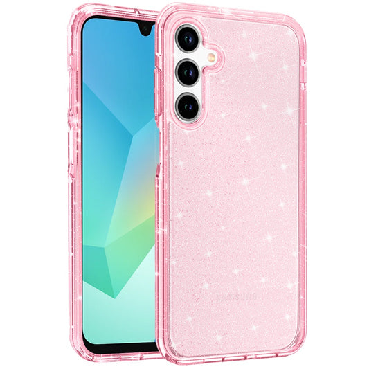 For Samsung Galaxy A16 5G Transparent Glitter Shiny Sparkle Bling TPU Rubber Hard Back Hybrid Frame Shockproof Case Cover Pink